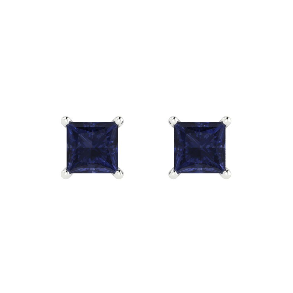 2cttw Princess Cut Simulated Blue Sapphire Gold-Plated 925 Silver Push Back Stud Earrings