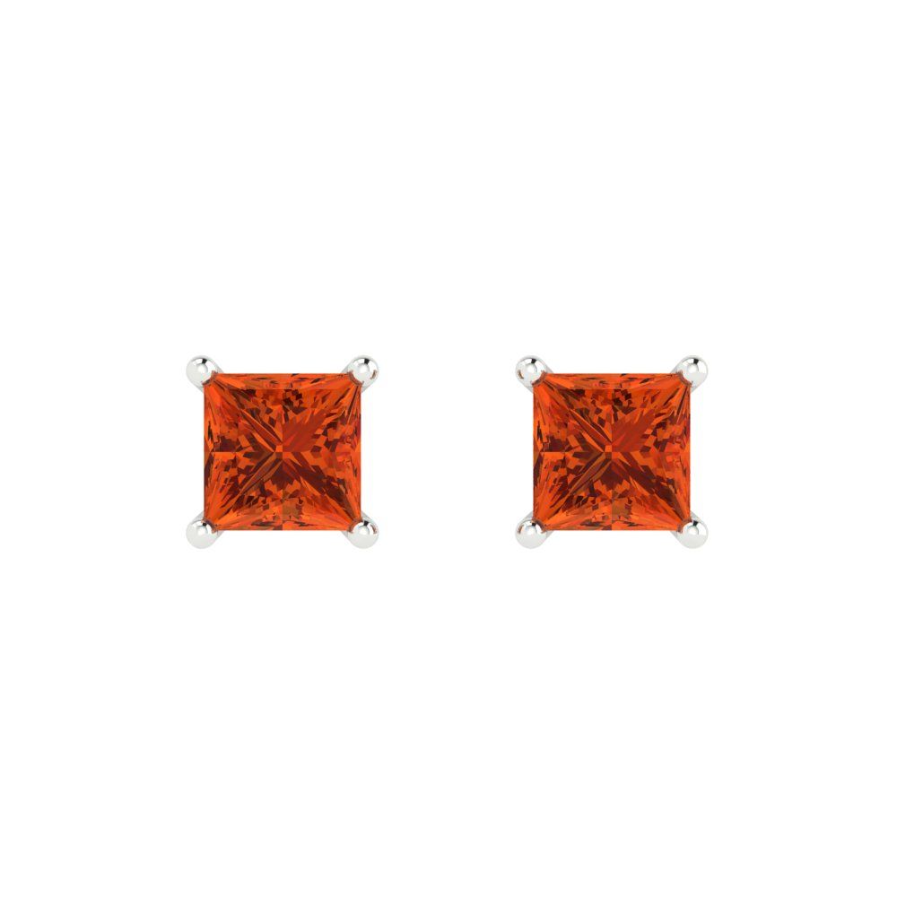2cttw Princess Cut Simulated Red Diamond Gold-Plated 925 Silver Push Back Stud Earrings
