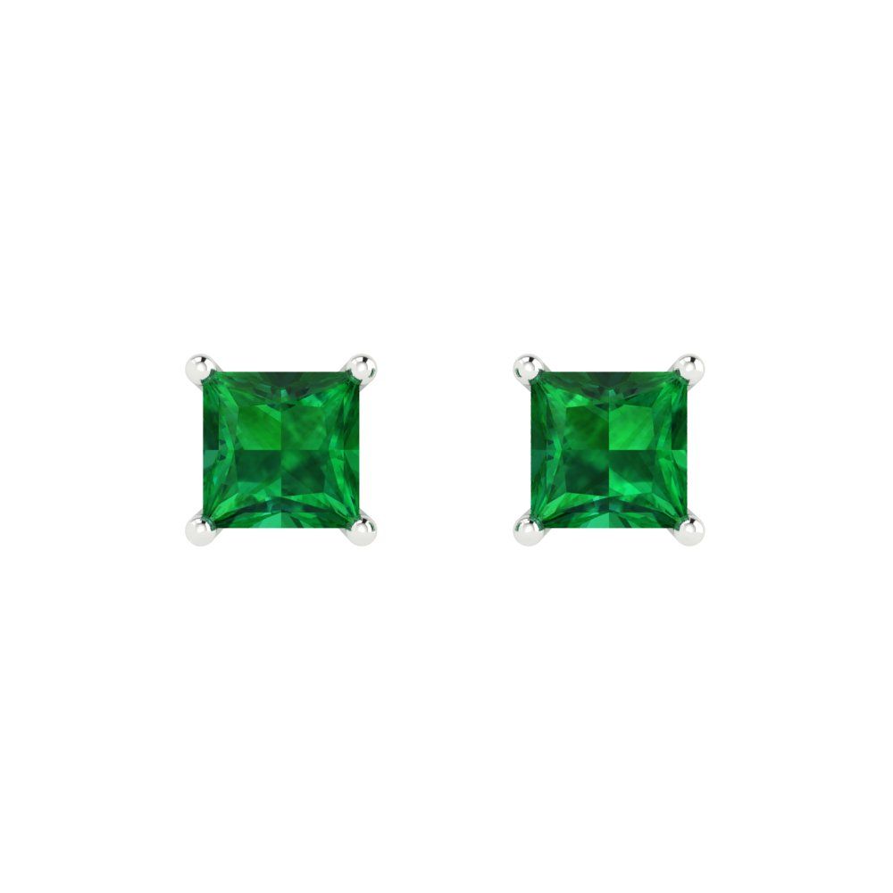2cttw Princess Cut Simulated Emerald Gold-Plated 925 Silver Push Back Stud Earrings
