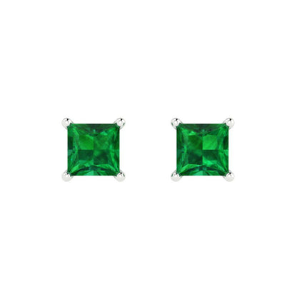 2cttw Princess Cut Simulated Emerald Gold-Plated 925 Silver Push Back Stud Earrings