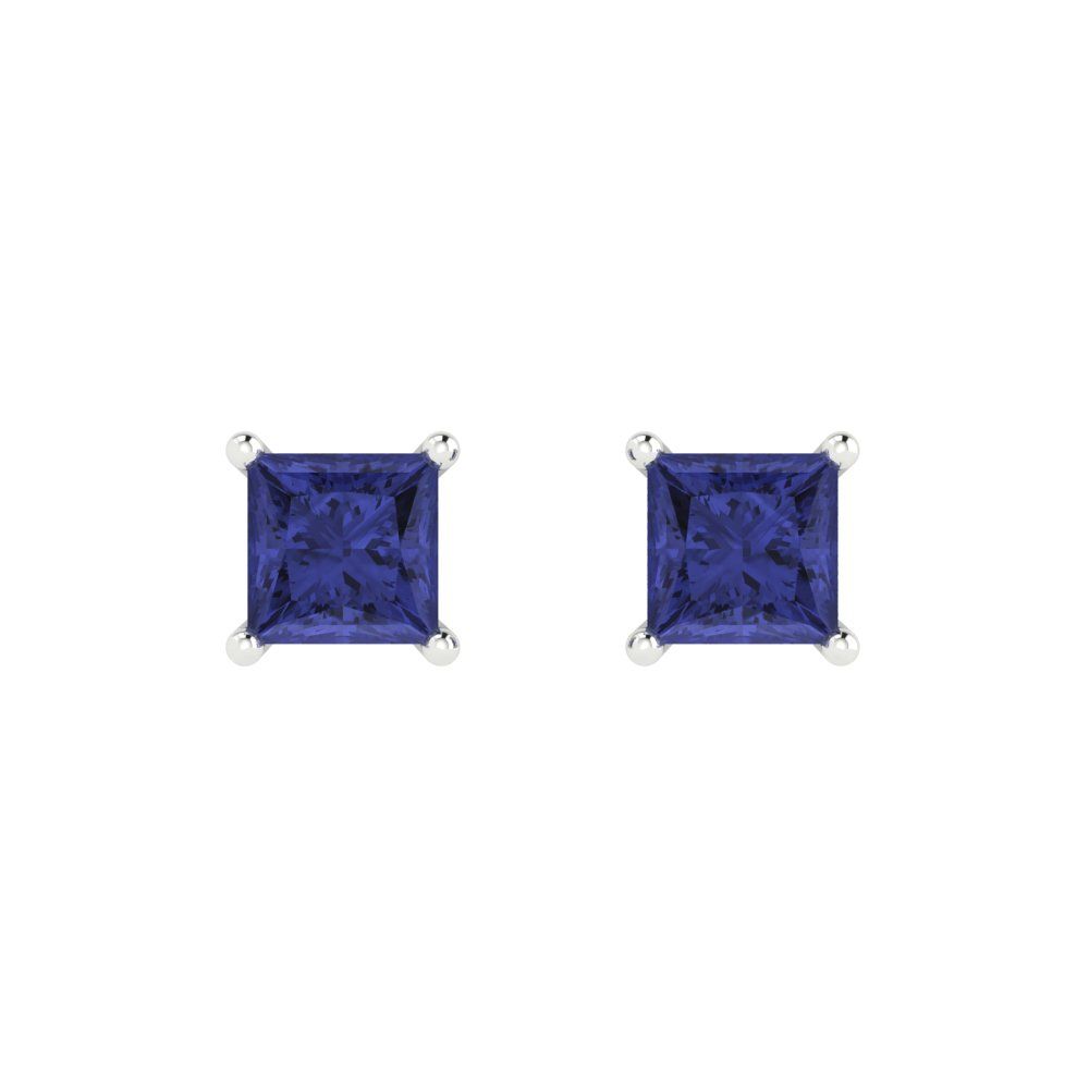 2cttw Princess Cut Simulated Tanzanite Gold-Plated 925 Silver Push Back Stud Earrings