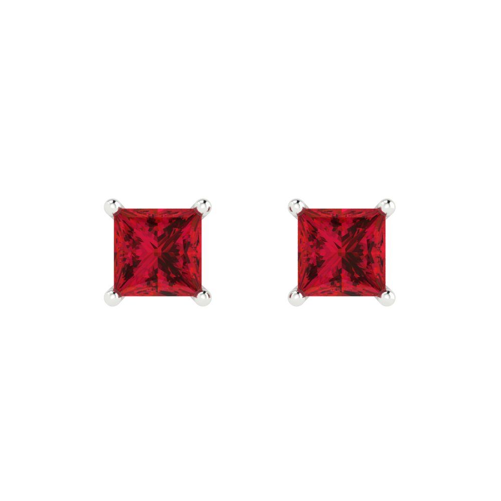 2cttw Princess Cut Simulated Ruby Gold-Plated 925 Silver Push Back Stud Earrings