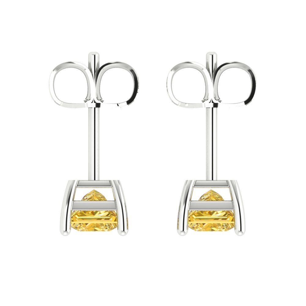 2cttw Princess Cut Simulated Yellow Diamond Gold-Plated 925 Silver Push Back Stud Earrings