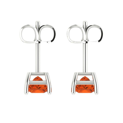 2cttw Princess Cut Simulated Red Diamond Gold-Plated 925 Silver Push Back Stud Earrings