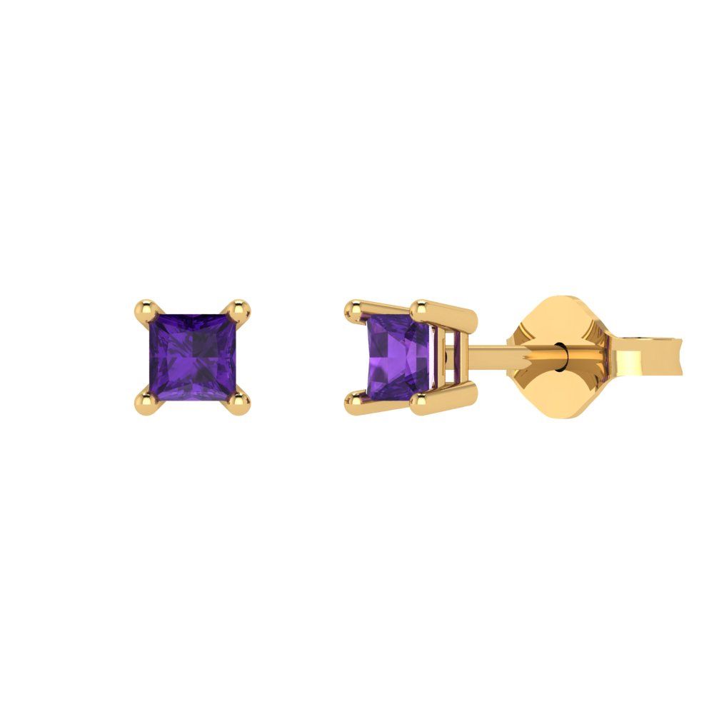 0.5cttw Princess Cut Natural Amethyst Gold-Plated 925 Silver Push Back Stud Earrings