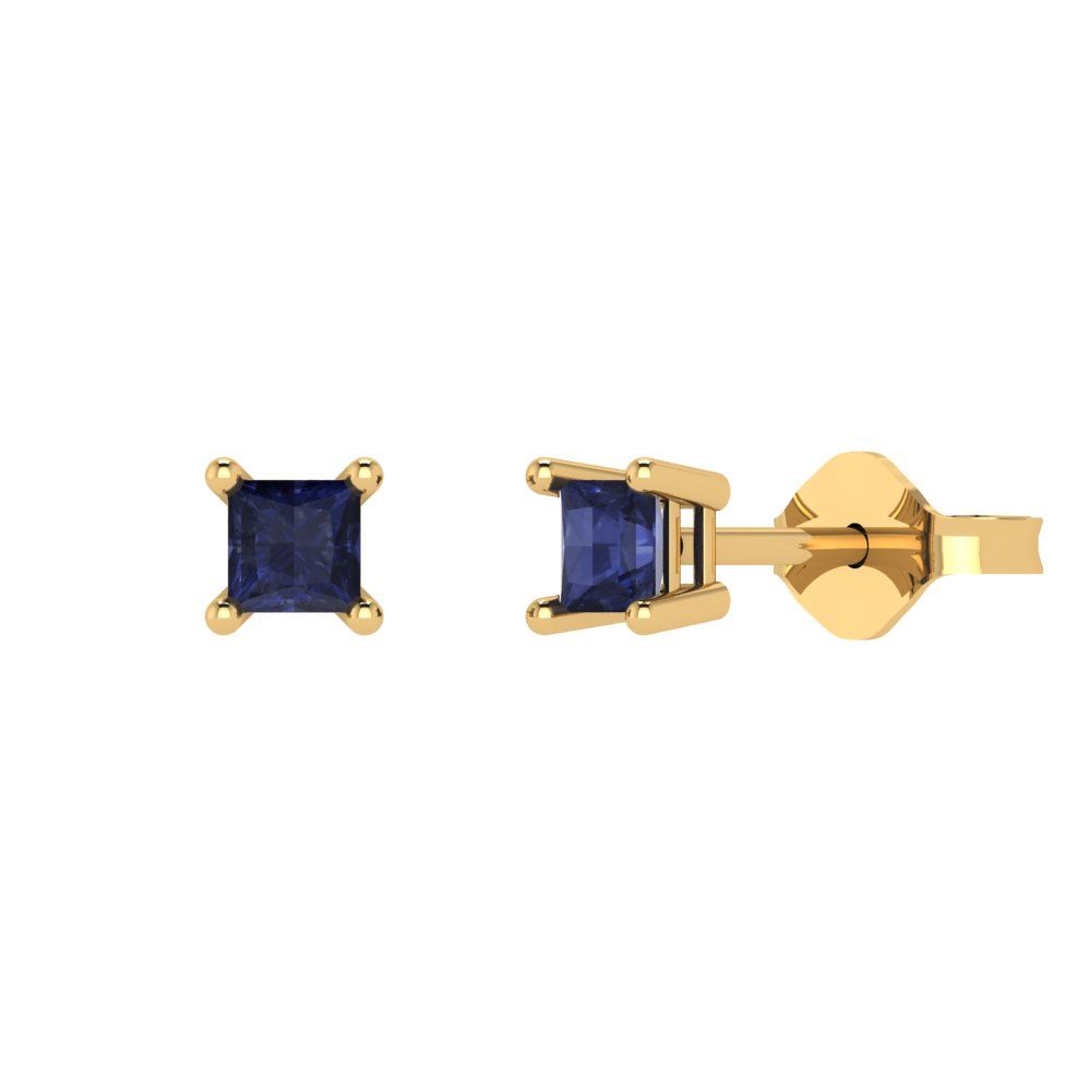 0.5 ctw Blue Sapphire Studs Earrings | 3.5mm Princess Cut White Gold Push back | September Birthstone