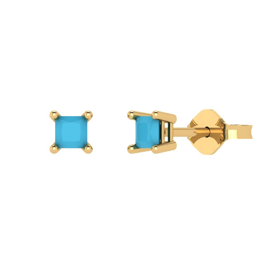 0.5 ctw Turquoise Studs Earrings | 3.5mm Princess Cut White Gold Push back | December Birthstone