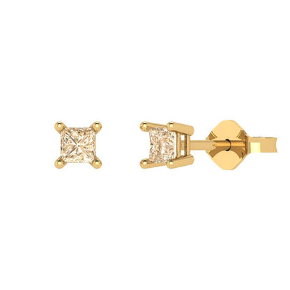 0.5cttw Princess Cut Natural Morganite Gold-Plated 925 Silver Push Back Stud Earrings