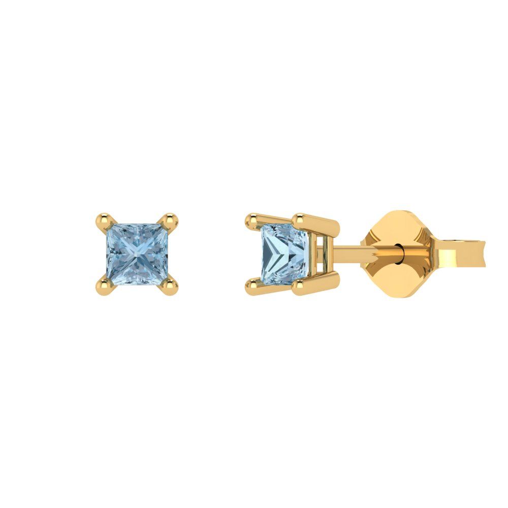 0.5 ctw Swiss Blue Topaz Studs Earrings | 3.5mm Princess Cut White Gold Push back | December Birthstone