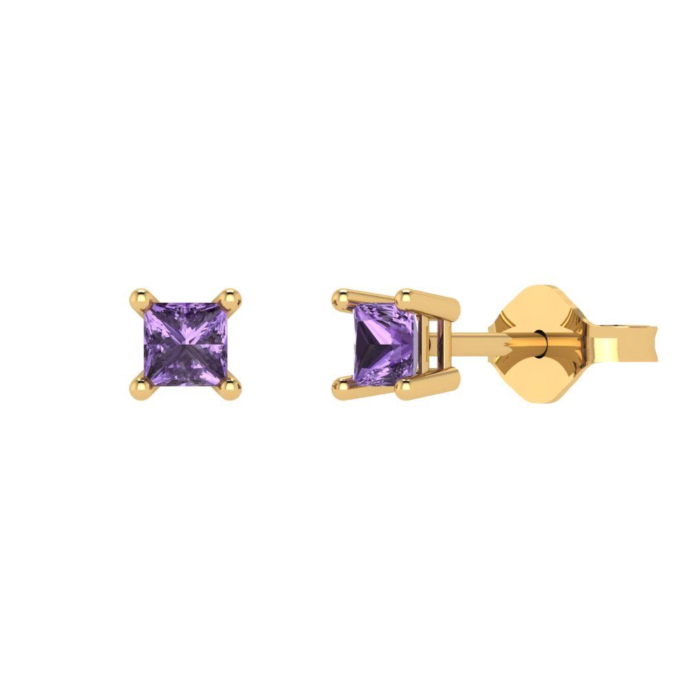 0.5 ctw Alexandrite Studs Earrings | 3.5mm Princess Cut White Gold Push back | June Birthstone