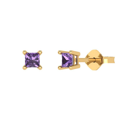 0.5 ctw Alexandrite Studs Earrings | 3.5mm Princess Cut White Gold Push back | June Birthstone