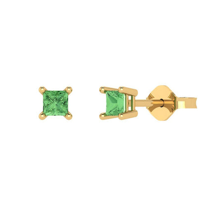 0.5cttw Princess Cut Simulated Green Diamond Gold-Plated 925 Silver Push Back Stud Earrings