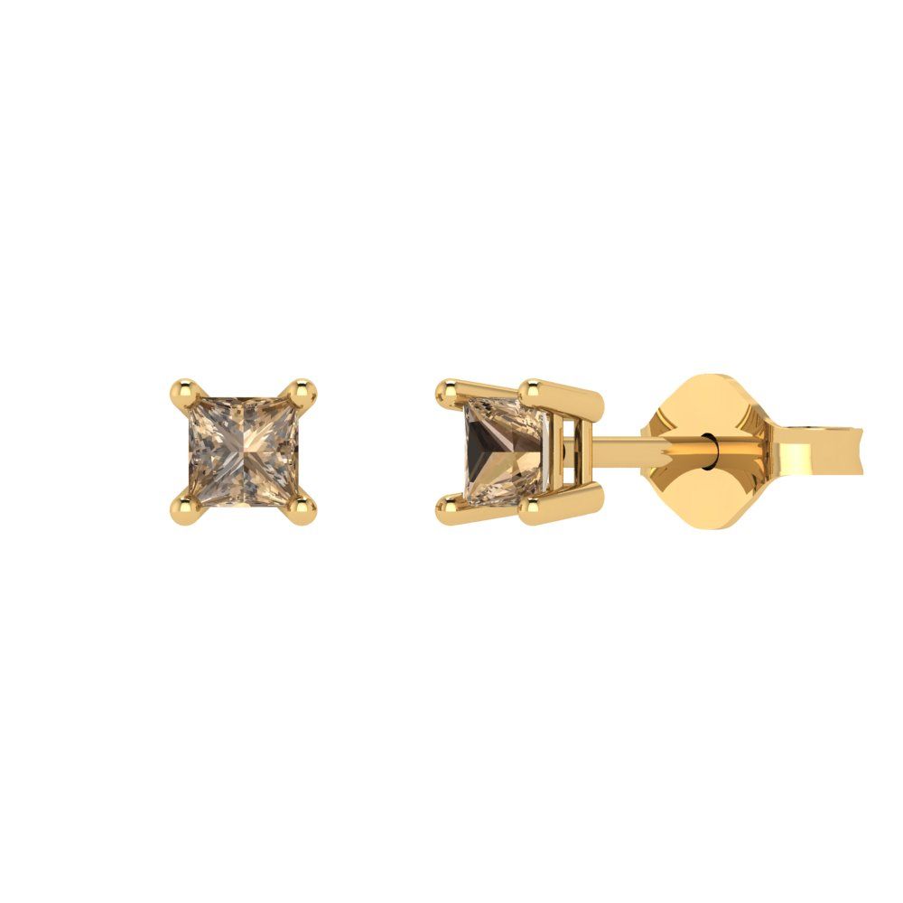 0.5 ctw Champagne Studs Earrings | 3.5mm Princess Cut White Gold Push back | April Birthstone