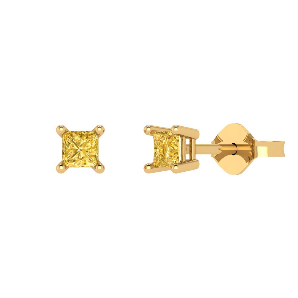 0.5 ctw Citrine Studs Earrings | 3.5mm Princess Cut White Gold Push back | November Birthstone