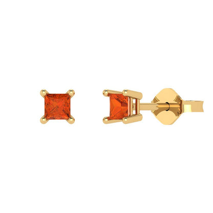 0.5cttw Princess Cut Simulated Red Diamond Gold-Plated 925 Silver Push Back Stud Earrings