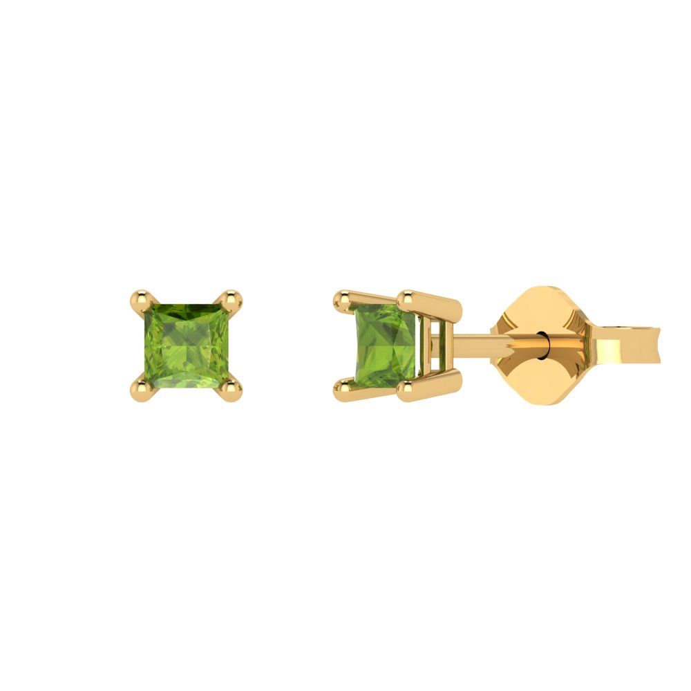 0.5 ctw Peridot Studs Earrings | 3.5mm Princess Cut White Gold Push back | August Birthstone