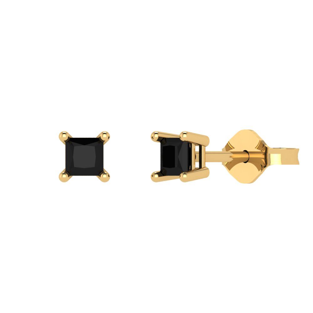 0.5 ctw Onyx Studs Earrings | 3.5mm Princess Cut White Gold Push back | July Birthstone