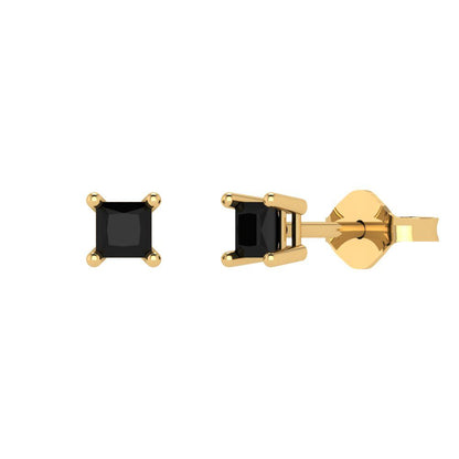0.5 ctw Onyx Studs Earrings | 3.5mm Princess Cut White Gold Push back | July Birthstone