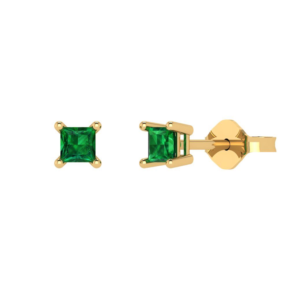 0.5cttw Princess Cut Simulated Emerald Gold-Plated 925 Silver Push Back Stud Earrings