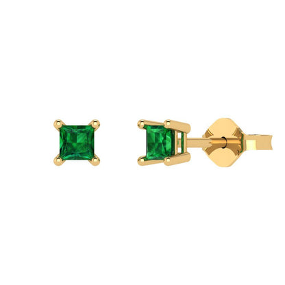 0.5cttw Princess Cut Simulated Emerald Gold-Plated 925 Silver Push Back Stud Earrings