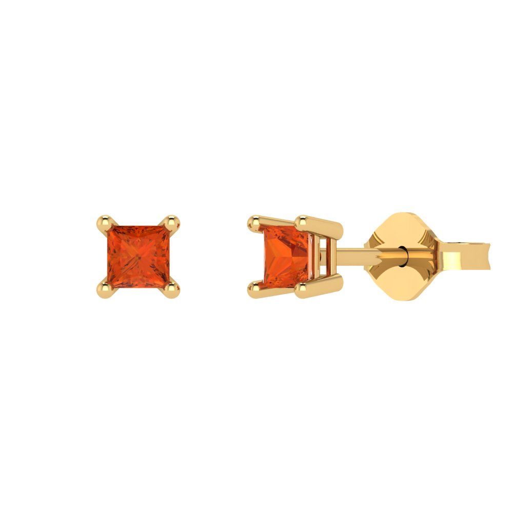 0.5cttw Princess Cut Simulated Red Diamond Gold-Plated 925 Silver Push Back Stud Earrings