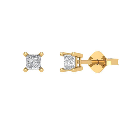 0.5 ctw Moissanite Studs Earrings | 3.5mm Princess Cut White Gold Push back | April Birthstone