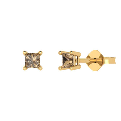 0.5cttw Princess Cut Simulated Champagne Diamond Gold-Plated 925 Silver Push Back Stud Earrings