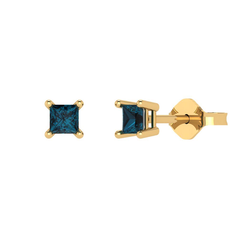 0.5 ctw London Blue Topaz Studs Earrings | 3.5mm Princess Cut White Gold Push back | December Birthstone