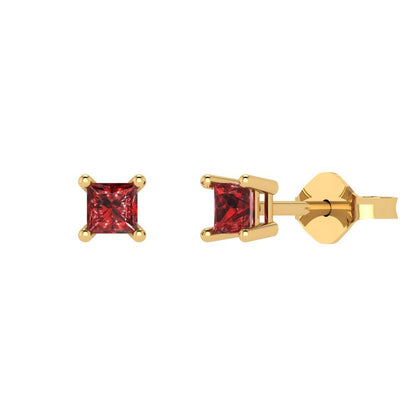 0.5 ctw Garnet Studs Earrings | 3.5mm Princess Cut White Gold Push back | January Birthstone