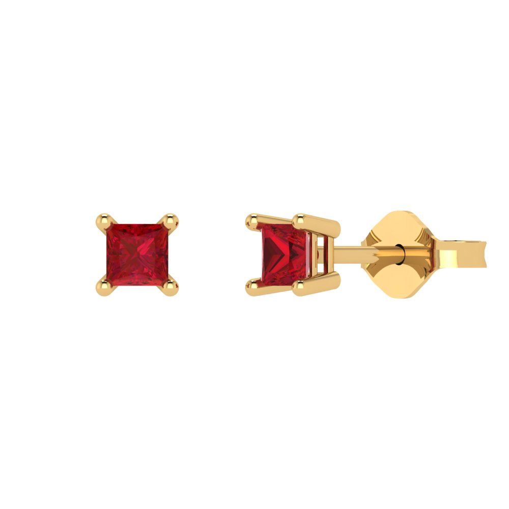 0.5cttw Princess Cut Simulated Ruby Gold-Plated 925 Silver Push Back Stud Earrings