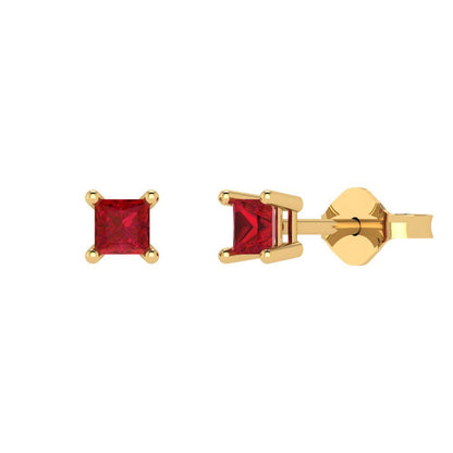 0.5cttw Princess Cut Simulated Pink Tourmaline Gold-Plated 925 Silver Push Back Stud Earrings
