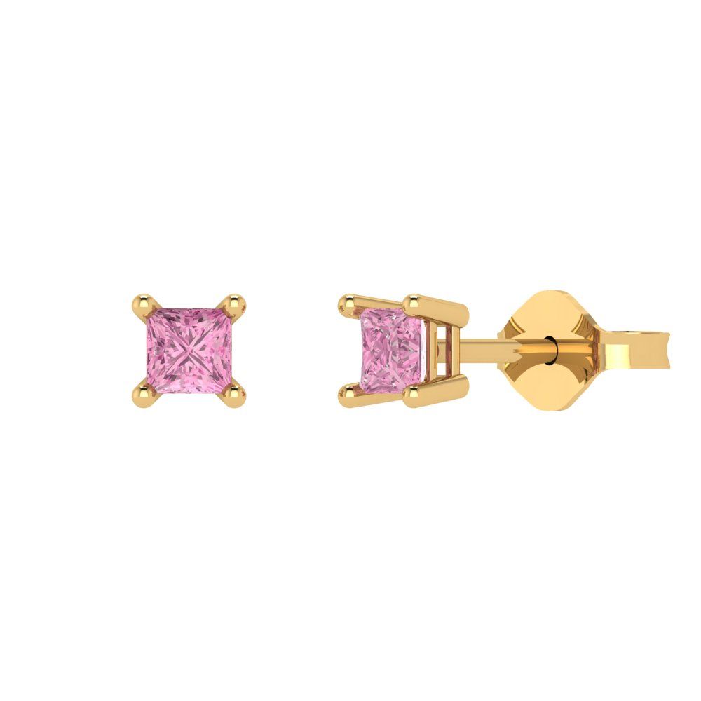 0.5cttw Princess Cut Simulated Pink Diamond Gold-Plated 925 Silver Push Back Stud Earrings