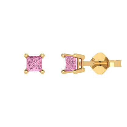 0.5cttw Princess Cut Simulated Pink Diamond Gold-Plated 925 Silver Push Back Stud Earrings