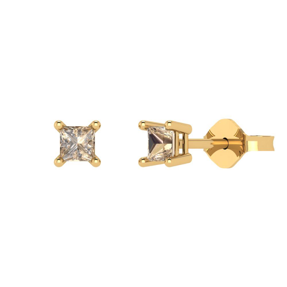 0.5 ctw Yellow Moissanite Studs Earrings | 3.5mm Princess Cut White Gold Push back | April Birthstone