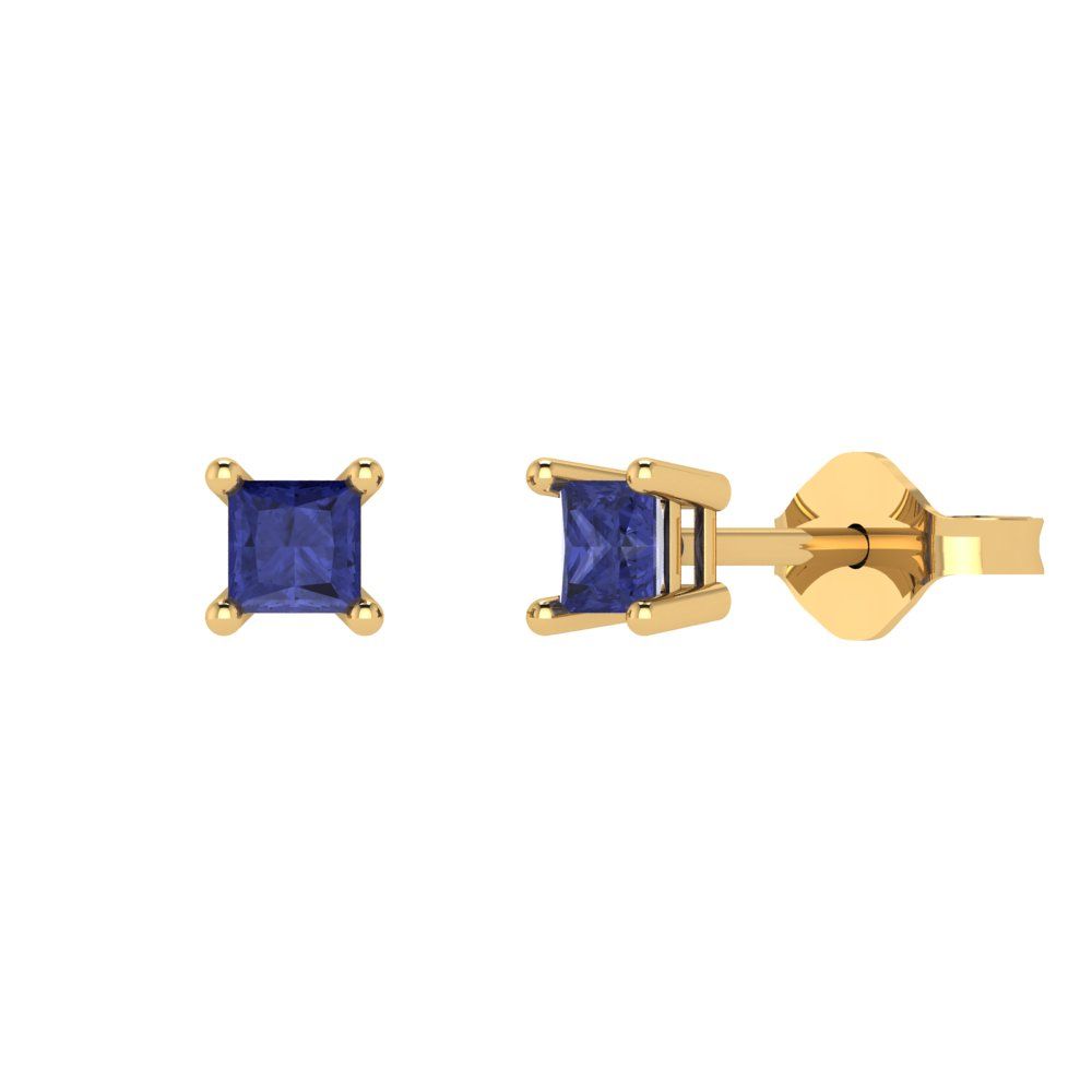 0.5 ctw Tanzanite Studs Earrings | 3.5mm Princess Cut White Gold Push back | December Birthstone