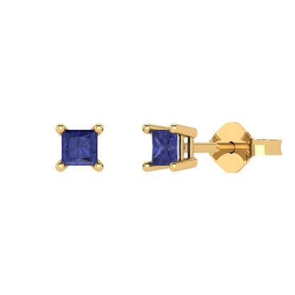 0.5 ctw Tanzanite Studs Earrings | 3.5mm Princess Cut White Gold Push back | December Birthstone