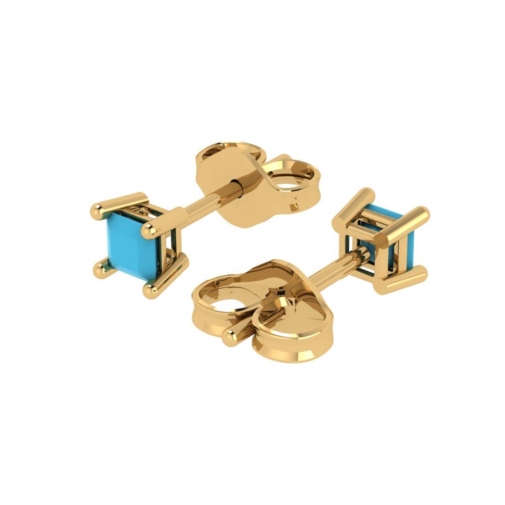 0.5 ctw Turquoise Studs Earrings | 3.5mm Princess Cut White Gold Push back | December Birthstone