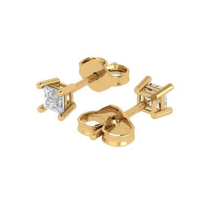 0.5 ctw Moissanite Studs Earrings | 3.5mm Princess Cut White Gold Push back | April Birthstone