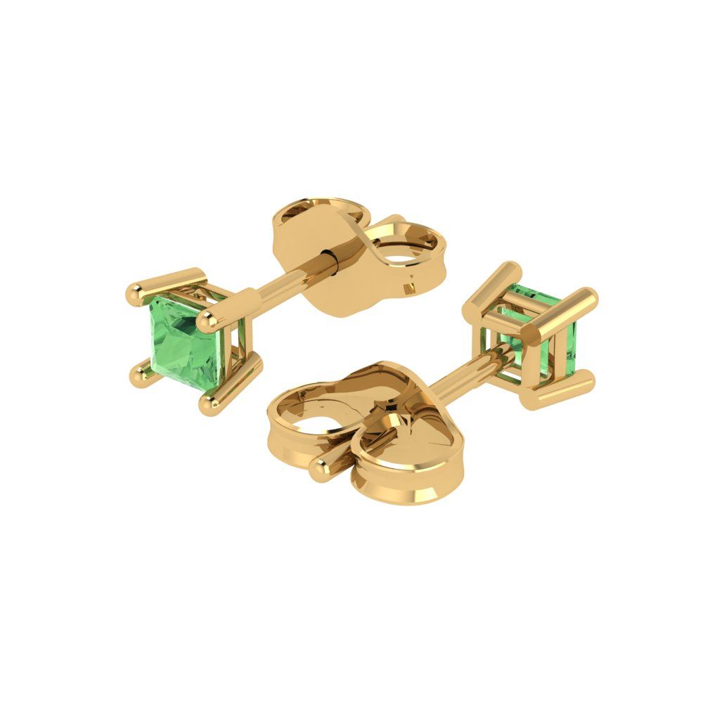 0.5 ctw Green Zirconia Studs Earrings | 3.5mm Princess Cut White Gold Push back | April Birthstone