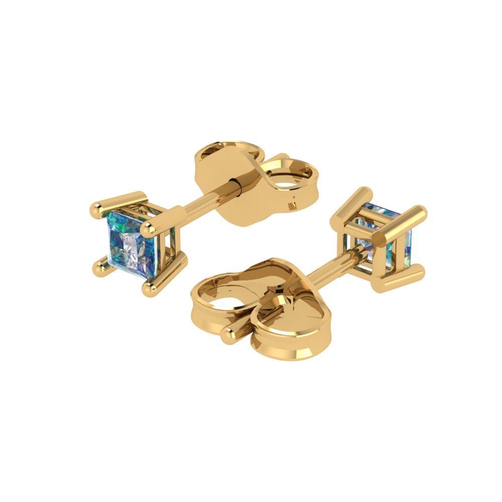 0.5cttw Princess Cut Blue Moissanite Gold-Plated 925 Silver Push Back Stud Earrings