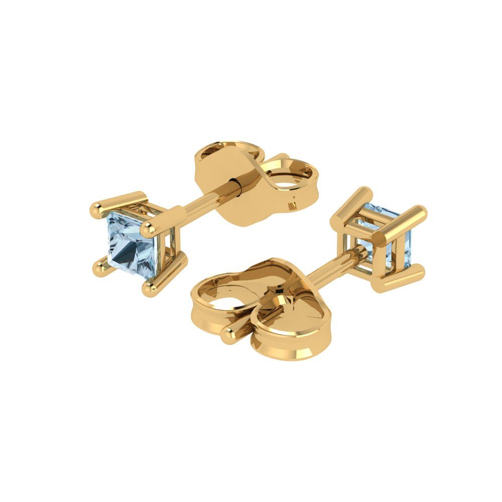 0.5cttw Princess Cut Simulated Blue Diamond Gold-Plated 925 Silver Push Back Stud Earrings