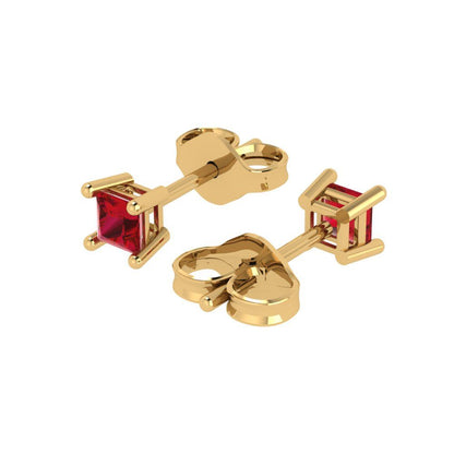 0.5cttw Princess Cut Simulated Ruby Gold-Plated 925 Silver Push Back Stud Earrings