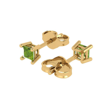 0.5 ctw Peridot Studs Earrings | 3.5mm Princess Cut White Gold Push back | August Birthstone