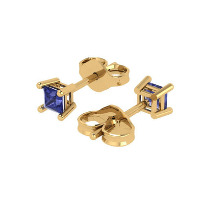 0.5 ctw Tanzanite Studs Earrings | 3.5mm Princess Cut White Gold Push back | December Birthstone