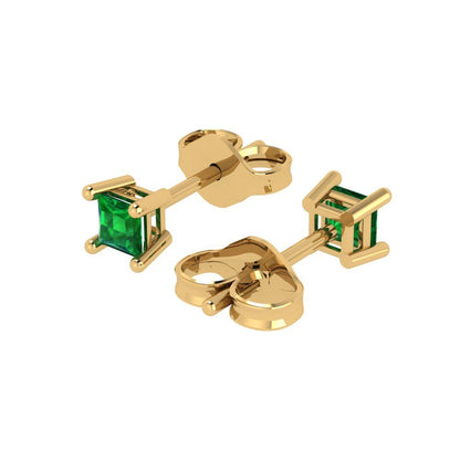 0.5cttw Princess Cut Simulated Emerald Gold-Plated 925 Silver Push Back Stud Earrings