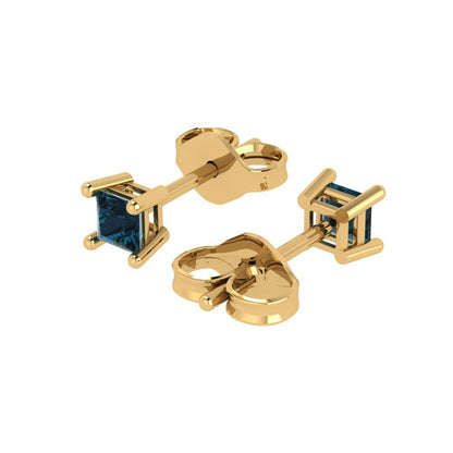 0.5 ctw London Blue Topaz Studs Earrings | 3.5mm Princess Cut White Gold Push back | December Birthstone