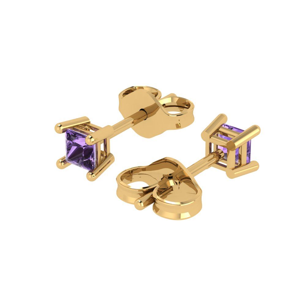 0.5 ctw Alexandrite Studs Earrings | 3.5mm Princess Cut White Gold Push back | June Birthstone