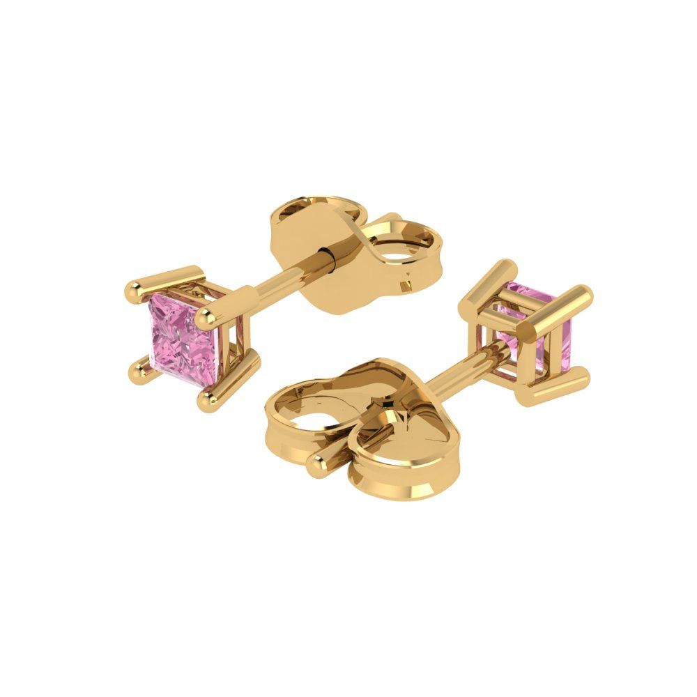 0.5cttw Princess Cut Simulated Pink Diamond Gold-Plated 925 Silver Push Back Stud Earrings