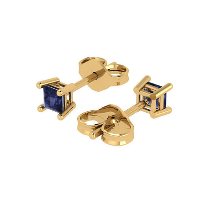 0.5cttw Princess Cut Simulated Blue Sapphire Gold-Plated 925 Silver Push Back Stud Earrings