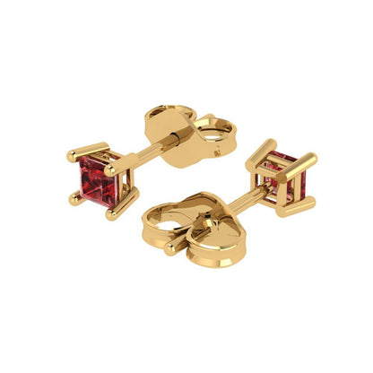0.5cttw Princess Cut Natural Garnet Gold-Plated 925 Silver Push Back Stud Earrings